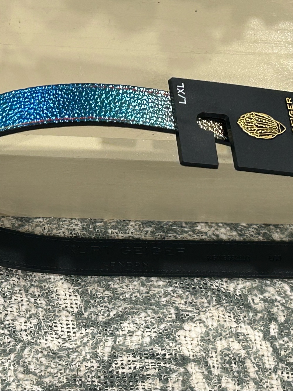 Kurt Geiger Multicolor Metallic Skinny Belt with Gold Buckle. L/XL - Picture 4 of 9